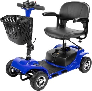 FERBAM 4 Wheel Mobility Scooter, Electric Power Mobile Wheelchair for Seniors Adult with Lights Collapsible and Compact Duty Travel Scooter w/Basket and Extended Battery Blue 1.0 Count 