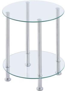 2 Tier End Table Chrome Finish with Glass Top