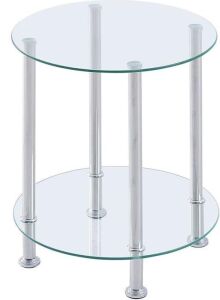 2 Tier End Table Chrome Finish Glass Top 