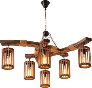 6 Light Wooden Chandelier 