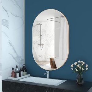 FENNIO Wall Mirror for Bathroom, Bedroom, Living Room - 36 x 24 Inch Oval Wall Mounted Make Up Vanity Mirror, Aluminum Frame Mirror, Hang Horizontally or Vertically, Copper Gold