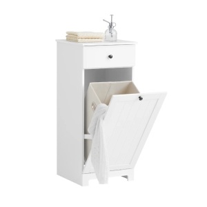  SoBuy White Bathroom Laundry Basket Bathroom Storage Cabinet Unit with Drawer,BZR21-W