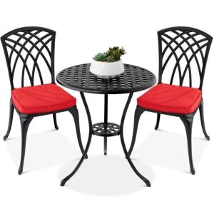 3-Piece Patio Bistro Set w/ Umbrella Hole, 2 Chairs, Polyester Cushions 