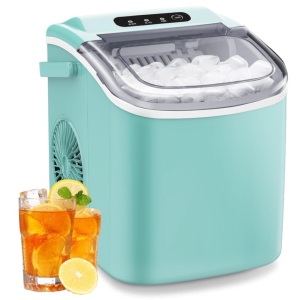 Ice Maker Machine Countertop, 26 lbs in 24 Hours, 9 Cubes Ready in 6 Mins, Self-Cleaning, Portable Ice Maker with Ice Scoop and Basket,Green