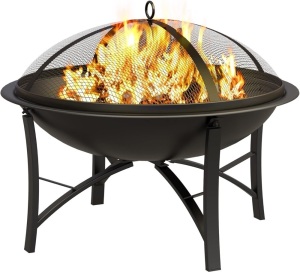 Fire Beauty Fire Pit for Outside Wood Burning Firepit BBQ Grill Steel Fire Bowl with Spark Screen Cover，Camping Beach Bonfire Picnic Backyard Garden