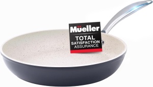 Mueller 12-Inch Fry Pan, Heavy Duty Non-Stick German Stone Coating Cookware, Aluminum Body, Even Heat Distribution, No PFOA or APEO, EverCool Stainless Steel Handle, Grey