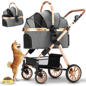 Ingborsa Pet Stroller, Dog Stroller for Medium Small Dog with Storage Basket Foldable Lightweight Dog Carrier Trolley.Basket can be Used Alone.（Gray）