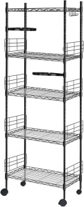 Hestiasko 5 Tier Shelving Unit, Metal Shelves for Storage with 2 Rotatable Shelves, Adjustable Storage Rack with Wheels, Steel Shelving for Bathroom, Kitchen, Garage[59.1"H x 21.7"W x 11.8"D]-Black 