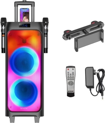 GEARDON Karaoke Machine for Adults Kids, Dual 6.5" Subwoofer, Portable Outdoor Bluetooth Loud-Speaker w/Wireless Microphones for Singing Party, Recording, DJ Lights, Tablet Holder, 2 Mics PA System 