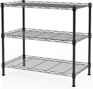 SINGAYE 3 Shelf Wire Shelving Unit Adjustable Storage Shelving 21.26”W x 11.41”D x 22.83”H (Black) 