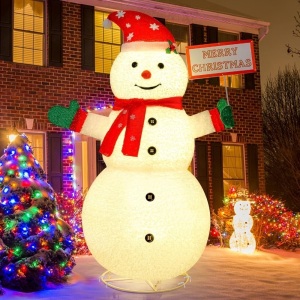 Outdoor Snowman Decorations Lighted, 4FT Collapsible Snowman Christmas Decorations, Pop Up Snowman with Merry Christmas Sign, Pre-lit Christmas Snowmen for Yard Lawn Porch Yard Garden Indoor Outdoor 