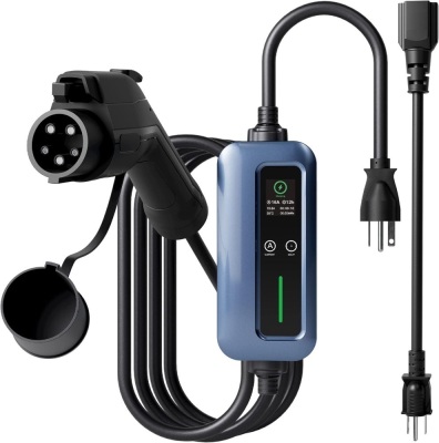 Level 2 & Level 1 EV Charger, 16Amp 110-240V 25ft Cable J1772 Electric Car Charger with NEMA 6-20 & NEMA 5-15, Plug-in EV Charging Station with Adjustable Amp Delayed Timer 25ft Long Cord, Blue