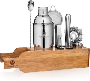 11 Piece Cocktail Shaker Set with Bamboo Stand - Appears New 