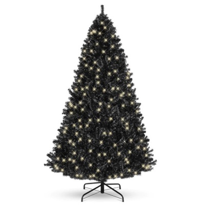 Pre-Lit Artificial Black Christmas Tree w/ Incandescent Lights, Metal Stand 6ft