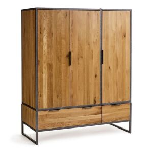 Brooklyn Natural Solid Oak & Metal Triple Wardrobe 