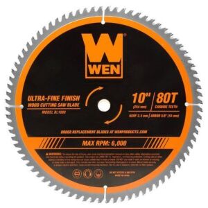 Lot of (3) WEN BL1080 10-Inch 80-Tooth Carbide-Tipped Ultra-Fine Finish Professional Woodworking Saw Blade for Miter Saws and Table Saws