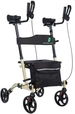 ELENKER Stand Up Folding Rollator Walker with Seat, Padded Armrests