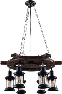 6-Light Wooden Ship Steering Wheel Hanging Light Fixture 