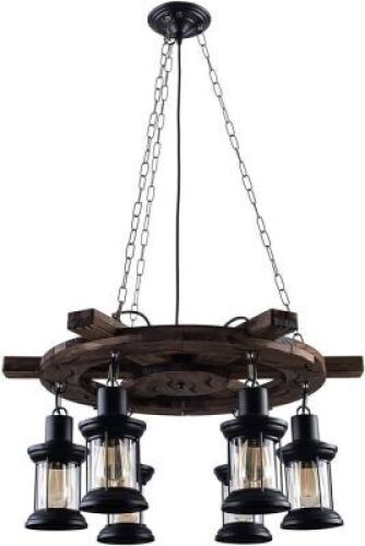 6-Light Wooden Ship Steering Wheel Hanging Light Fixture&nbsp;