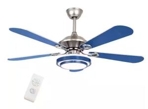 52 in Modern Indoor LED Blue 5 Stainless Steel Blades Ceiling Fan Light