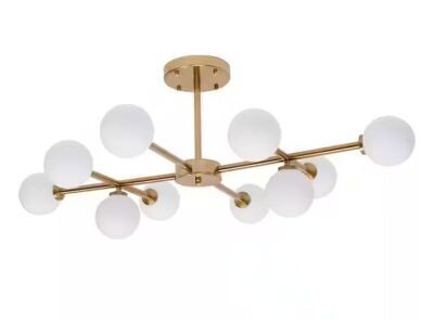 10-Light Gold Modern Bubble Shaped Chandelier with White Glass Shades