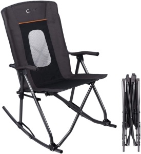 PORTAL Oversized Quad Folding Camping Rocking Chair High Back Hard Armrest Carry Bag Included, Support 300 lbs, Black - Appears New