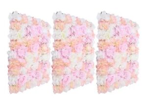  Pink 23.6 in. x 15.7 in. Artificial Floral Wall Panel Silk Rose Backdrop Decor, 3 Pc