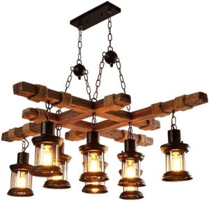 BTDH 8 Light Industrial Retro Wooden Chandelier Pendant Light 