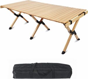 VINGLI 4 Ft Portable Height Adjustable Roll Up Wooden Picnic Table with Bag 