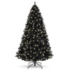 Pre-Lit Artificial Black Christmas Tree w/ Incandescent Lights, Metal Stand 7.5ft