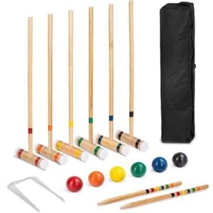 6-Player Wood Croquet Set w/ 6 Mallets, 6 Balls, Wickets, Stakes, Bag - 32in 