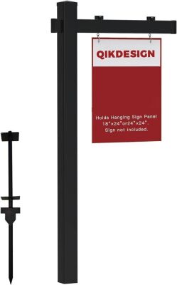 Qikdesign Vinyl PVC Real Estate Sign Post with Flat Cap 6' Tall,  36" Arm Holds Up to 24" Sign