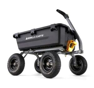 GORILLA CARTS 7 cu. ft. Patented Poly Bed Dumping Yard Cart, 1200 lbs. Capacity, Pull/Tow Handle Design