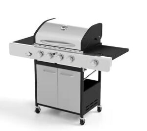 4-Burner Propane Gas Grill in Stainless Steel with Side Burner Regulator and Hose 