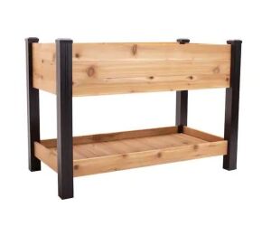 Vigoro Elevated Cedar Garden Bed with Shelf, Vinyl Legs 