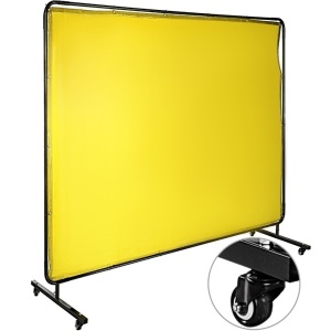 VEVOR 8' x 6' Welding Curtain with 4 Wheels, Yellow Flame-Resistant Vinyl - Appears New 