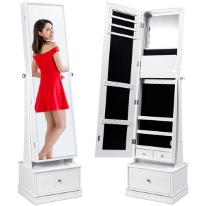 360 Swivel Mirrored Jewelry Cabinet Armoire w/ LED Lights, Mirror