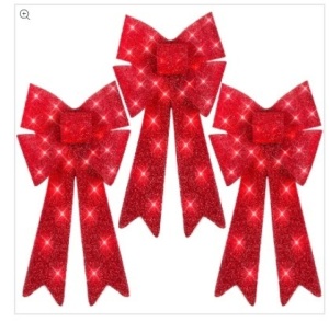 Set of 3 Pre-Lit Christmas Bow Decoration, LED Holiday Decor w/ 8 Functions