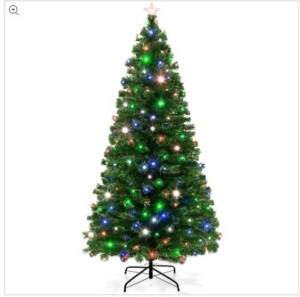 Pre-Lit Fiber Optic Pine Christmas Tree w/ Multicolor & LED Lights