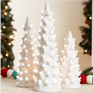 Set of 3 Pre-Lit Ceramic Tabletop Christmas Trees $85.99