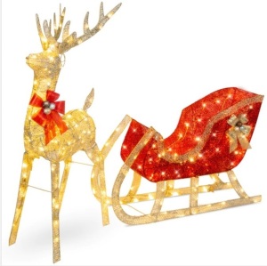 Lighted Christmas Reindeer & Sleigh Outdoor Decor Set w/ LED Lights $229.99