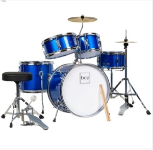 Kids Beginner All Wood Acoustic Drum Kit Starter Set w/ Stool, Drumsticks