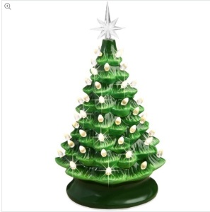 Pre-Lit Ceramic Tabletop Christmas Tree with Lights- 15in