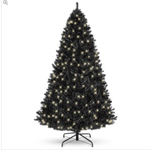 Pre-Lit Artificial Black Christmas Tree w/ Incandescent Lights, Metal Stand