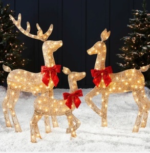 3-Piece Lighted 2D Christmas Deer Set Outdoor Decor w/ 175 LED Lights - 4ft