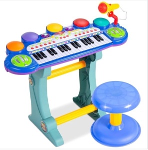 37-Key Kids Electric Keyboard w/ Microphone, Stool