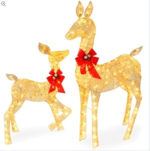 2-Piece Lighted Christmas Deer Family Outdoor Decor Set with LED Lights