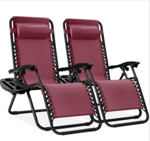 Set of 2 Adjustable Zero Gravity Patio Chair Recliners w/ Cup Holders