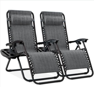 Set of 2 Adjustable Zero Gravity Patio Chair Recliners w/ Cup Holders