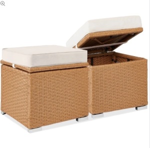 Set of 2 Wicker Ottomans, Multipurpose w/ Removable Cushions, Steel Frame